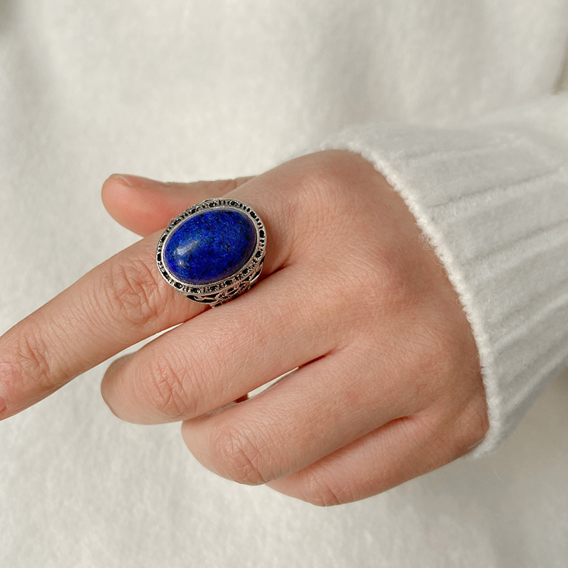 Vintage Natural Stone Ring Oval Tiger Eye Lapis lazuli Stone Ring Boho Open Joint Ring Adjustable Woman Men Jewelry Accessory alx