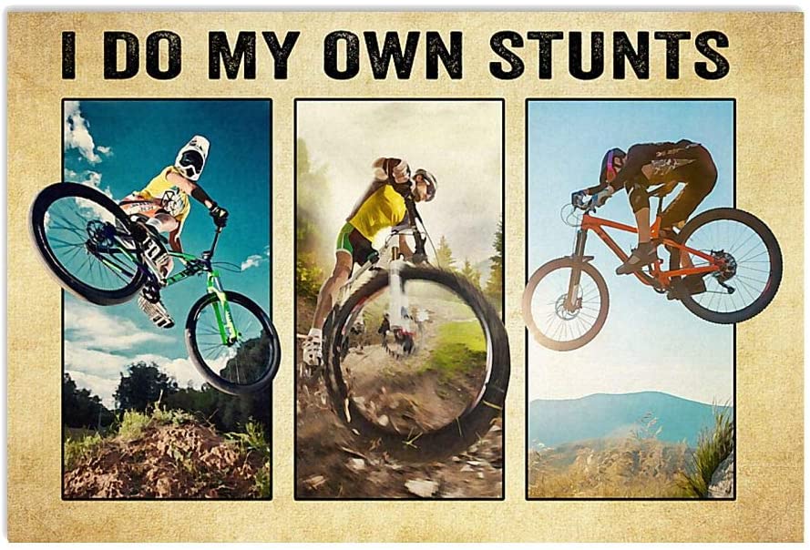 Vintage Mountain Biking I Do My Own Stunts Poster Art Print      Home Decor Gift For Men Women Family Friend On Birthday Xmas