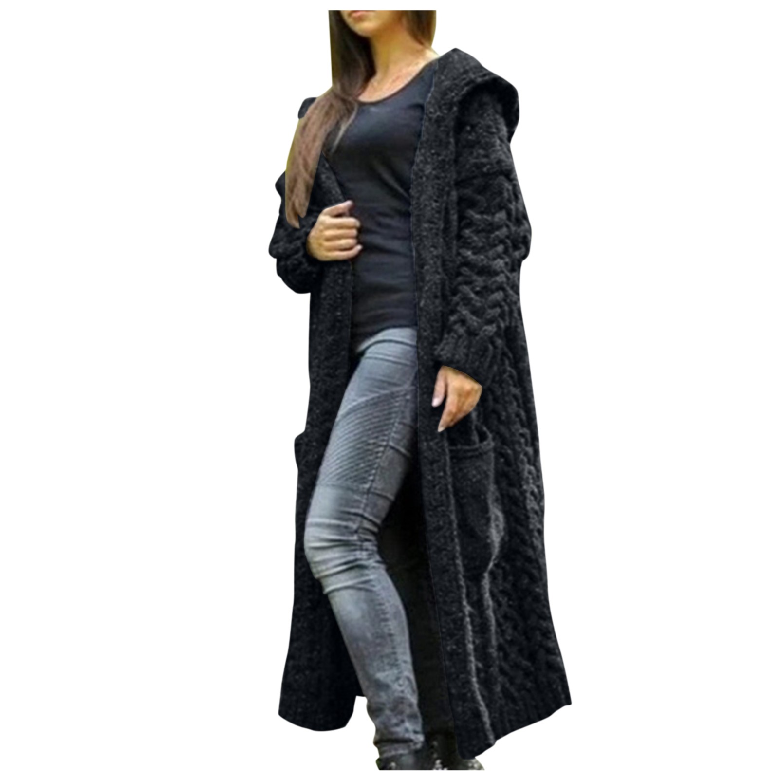 Cardigan Women Solid Color Long Sleeve Braid Knit Cardigan Hooded Sweater Coat Overcoat Loose Ladies Sweaters Coat Oversized alx