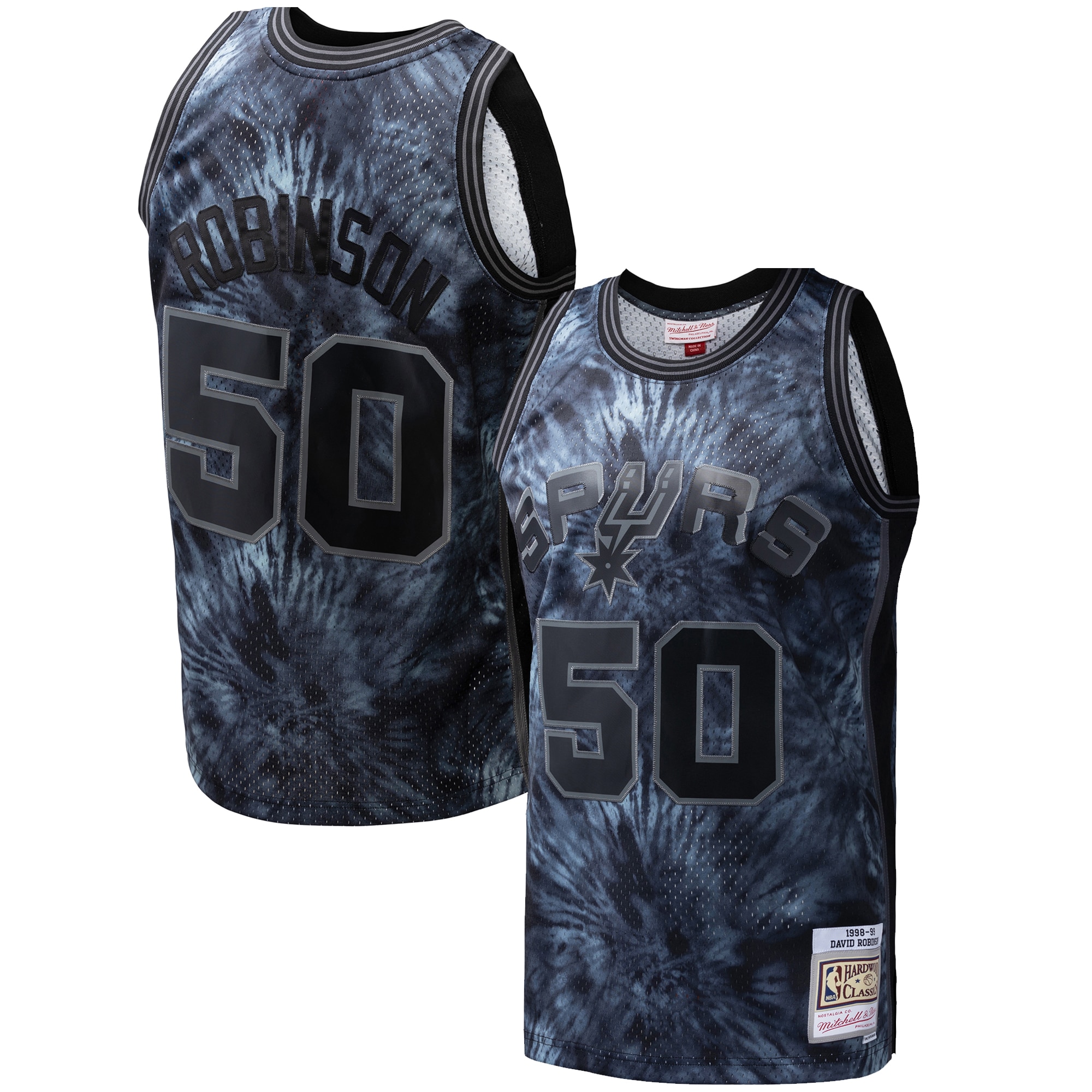 David Robinson San Antonio Spurs Mitchell & Ness Hardwood Classics 1998/99 Tie-Dye Swingman Jersey – Black