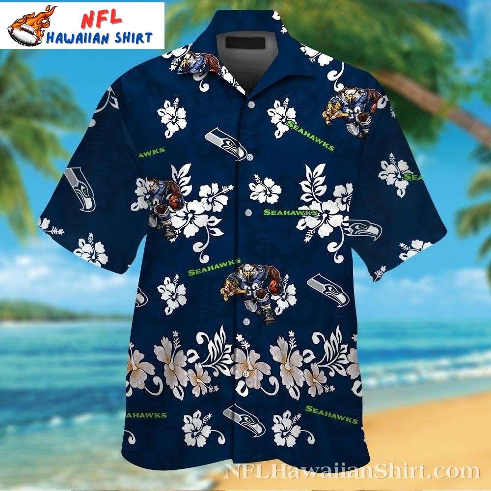 Seattle Seahawks Floral And Mascot Midnight Blue Hawaiian Shirt