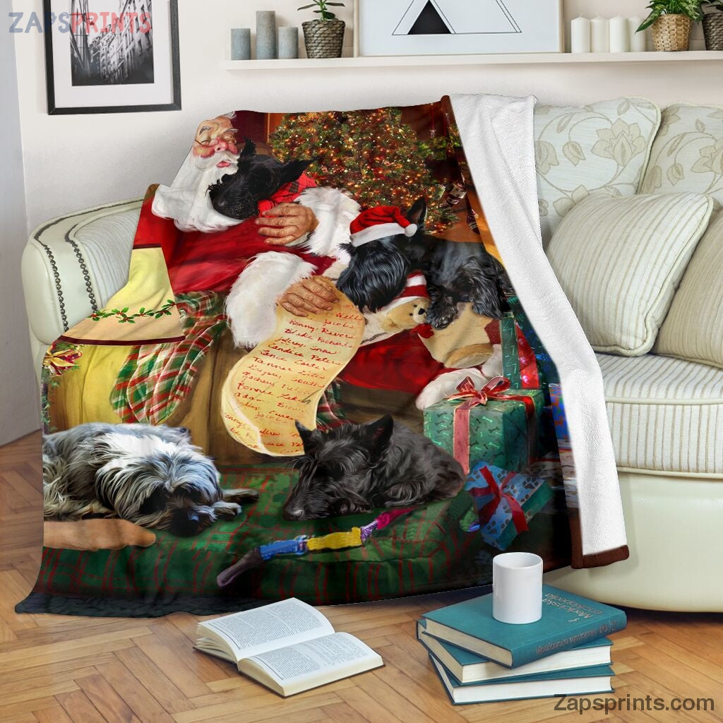 Scottish Dog Sleep With Santa Claus Blanket – Cool Gift Ideas