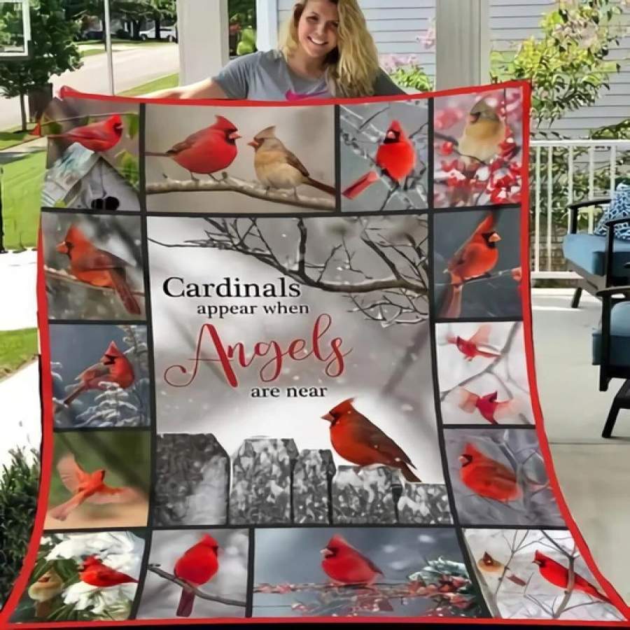 CARDINAL BIRD BLANKET, CARDINAL QUILT BLANKET, CARDINAL CHRISTMAS BLANKET, WINTER BIRD BLANKET, CARDINALS APPEAR WHEN ANGLES ARE NEAR CHRISTMAS