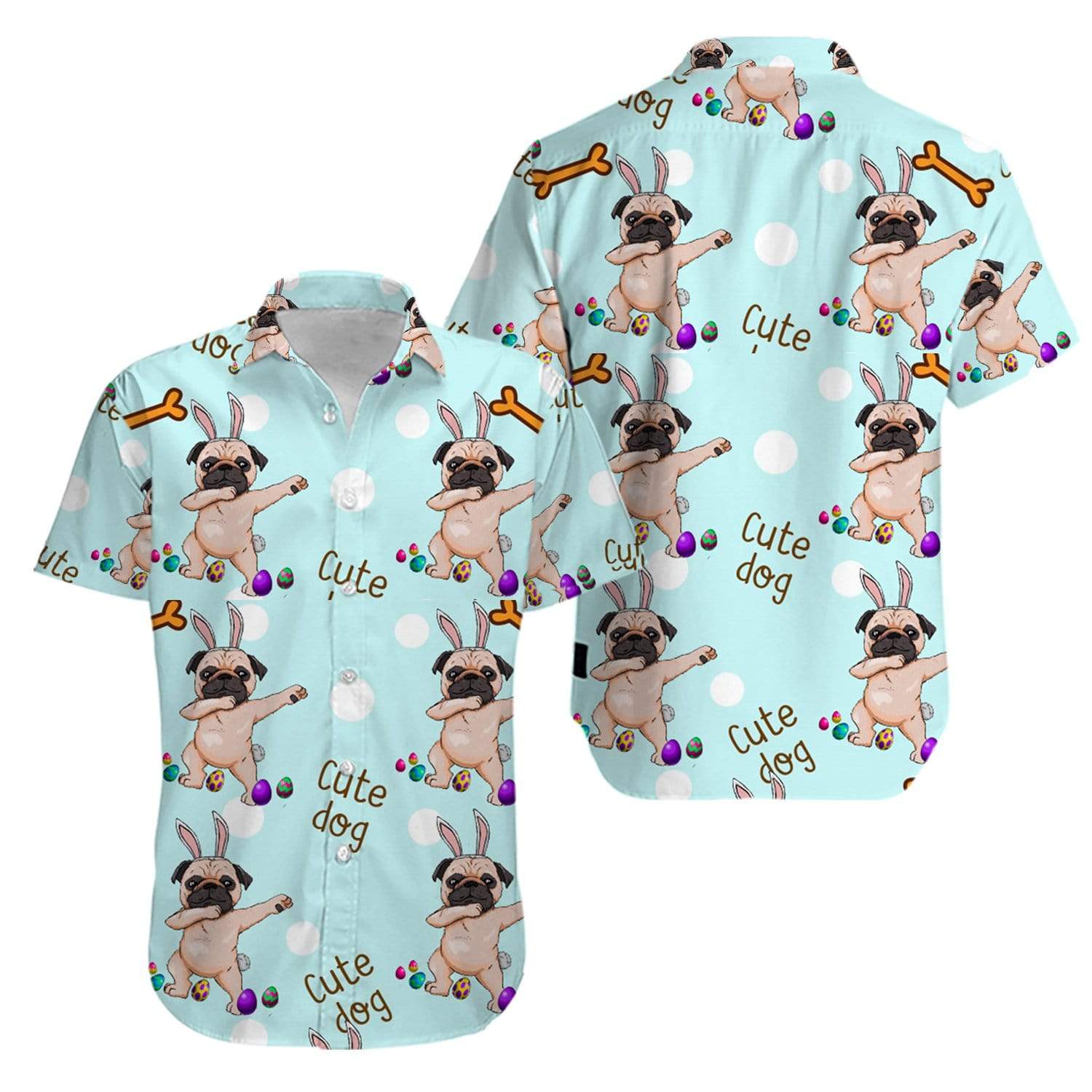 Pug Dab Funny Puppy Bunny Happy Easter Day Aloha Hawaiian Shirts, Pug Lover Hawaiian Shirt, Aloha Shirt For Dog Lover