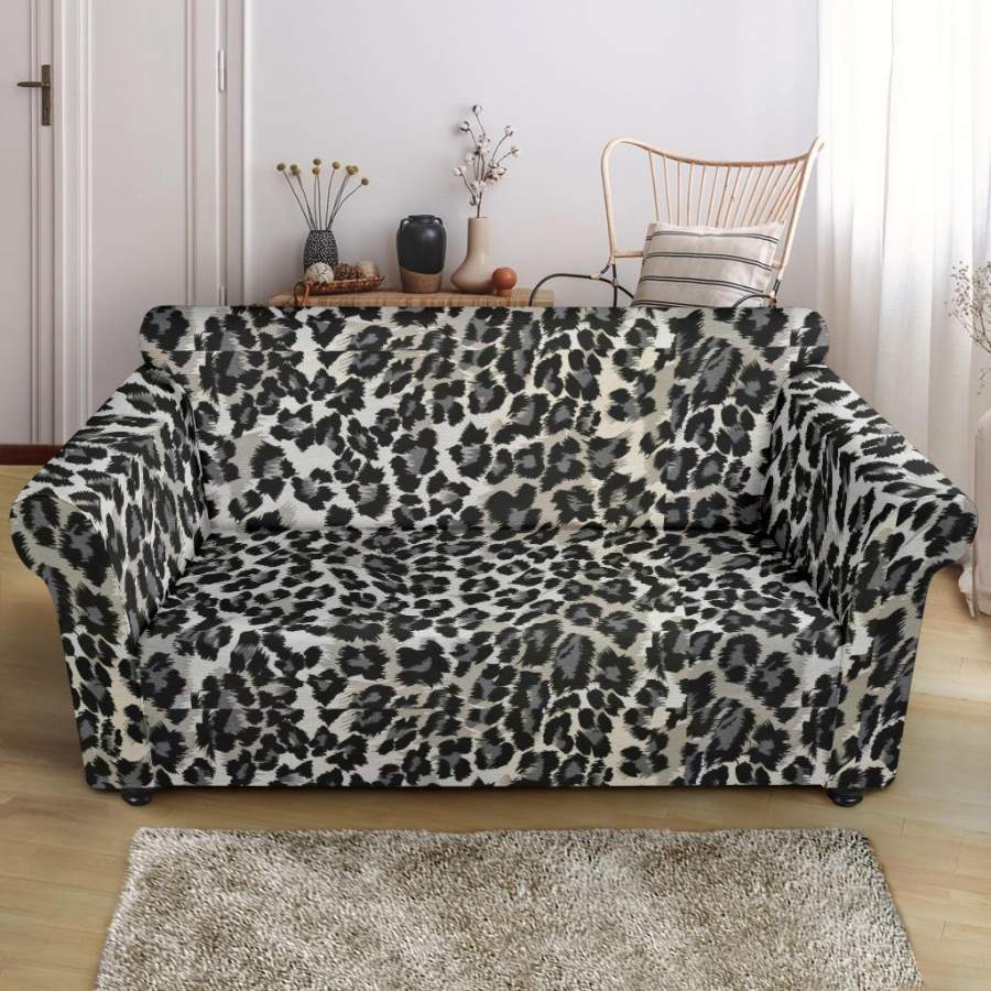 Gray Cheetah Leopard Pattern Print Loveseat Cover