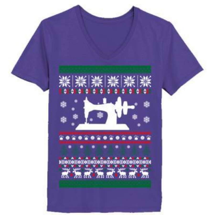 AGR Christmas Ugly Sweater Sewing – Ladies’ V-Neck T-Shirt