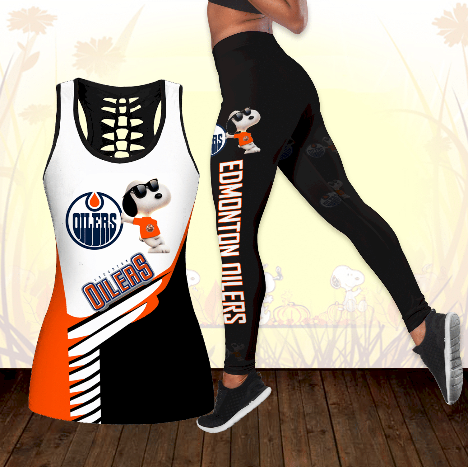 Combo Edmonton Oilers Snoopy Hollow Tanktop Leggings Set K1770