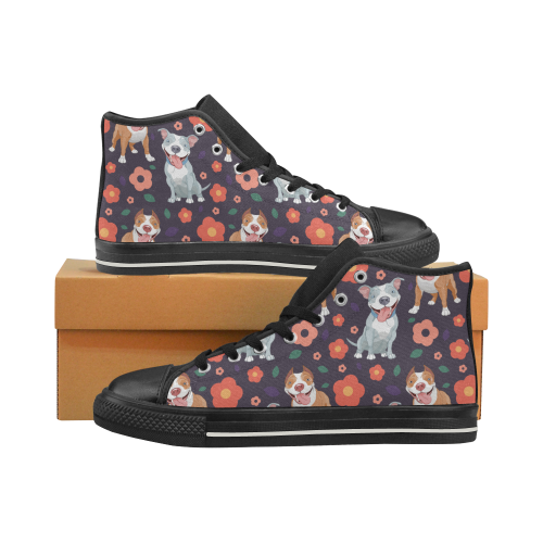 Pit bull Flower Black Men’s Classic High Top Canvas Shoes