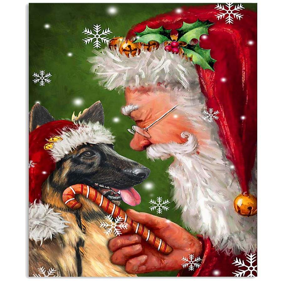 Malinois Puppy Smiles With Santa Claus Christmas Gift Vertical Poster