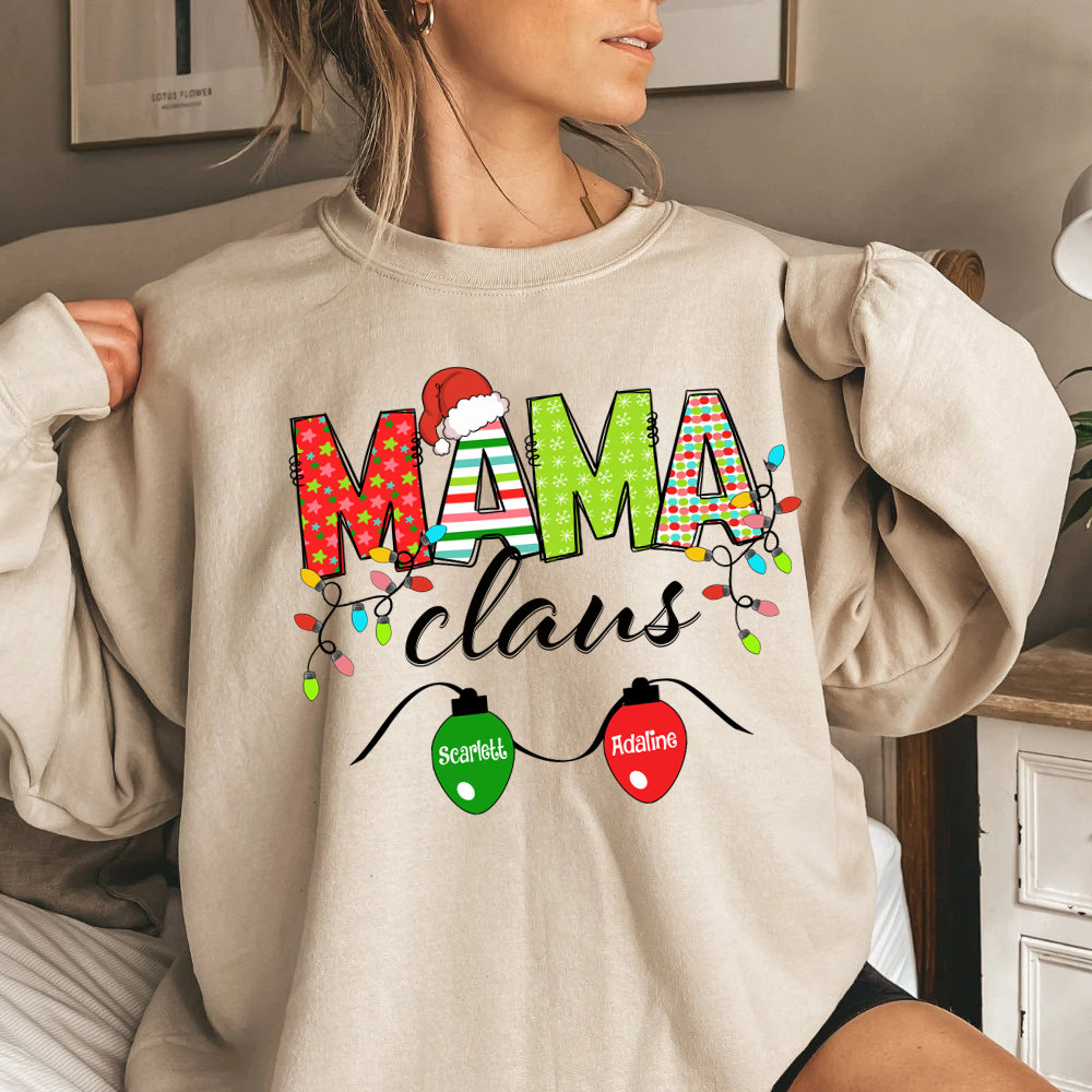 Custom Christmas Mama claus Sweatshirt, Christmas Mama Claus Sweatshirt, Custom Mama Christmas Shirt, Mama Hoodie Custom kids, Mama claus