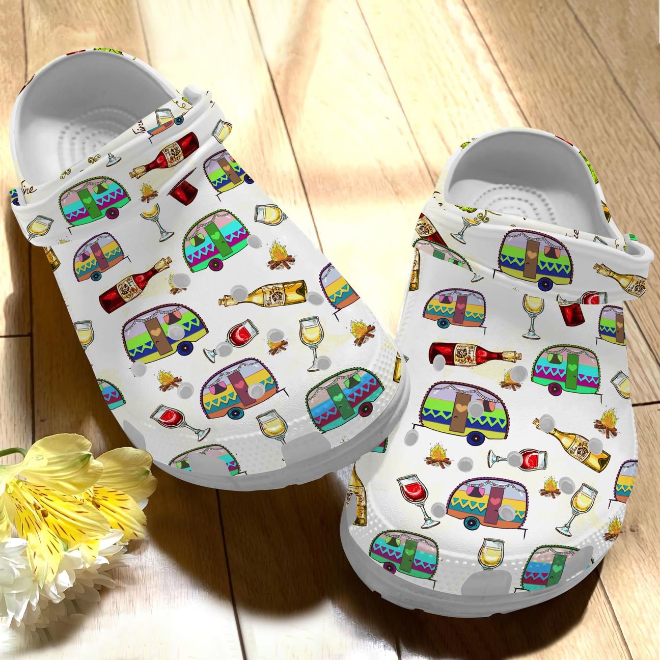 Camping And Wine Personalize Clog, Custom Name, Text, Fashion Style For Women, Men, Kid, Print 3D Whitesole My Favorite