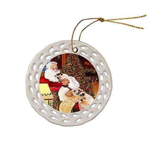 Birman Cats And Kittens Sleeping With Santa Ceramic Doily Ornament D094