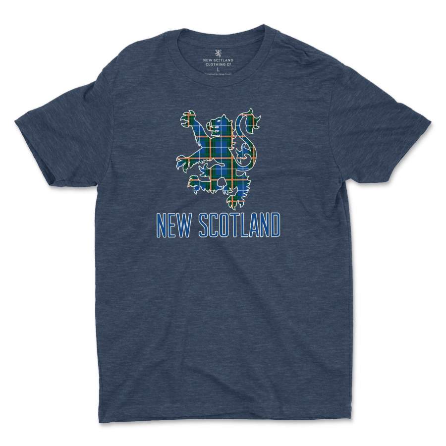 50/50 Organic Recycled Nova Scotia Tartan Lion T-shirt in Heather Navy