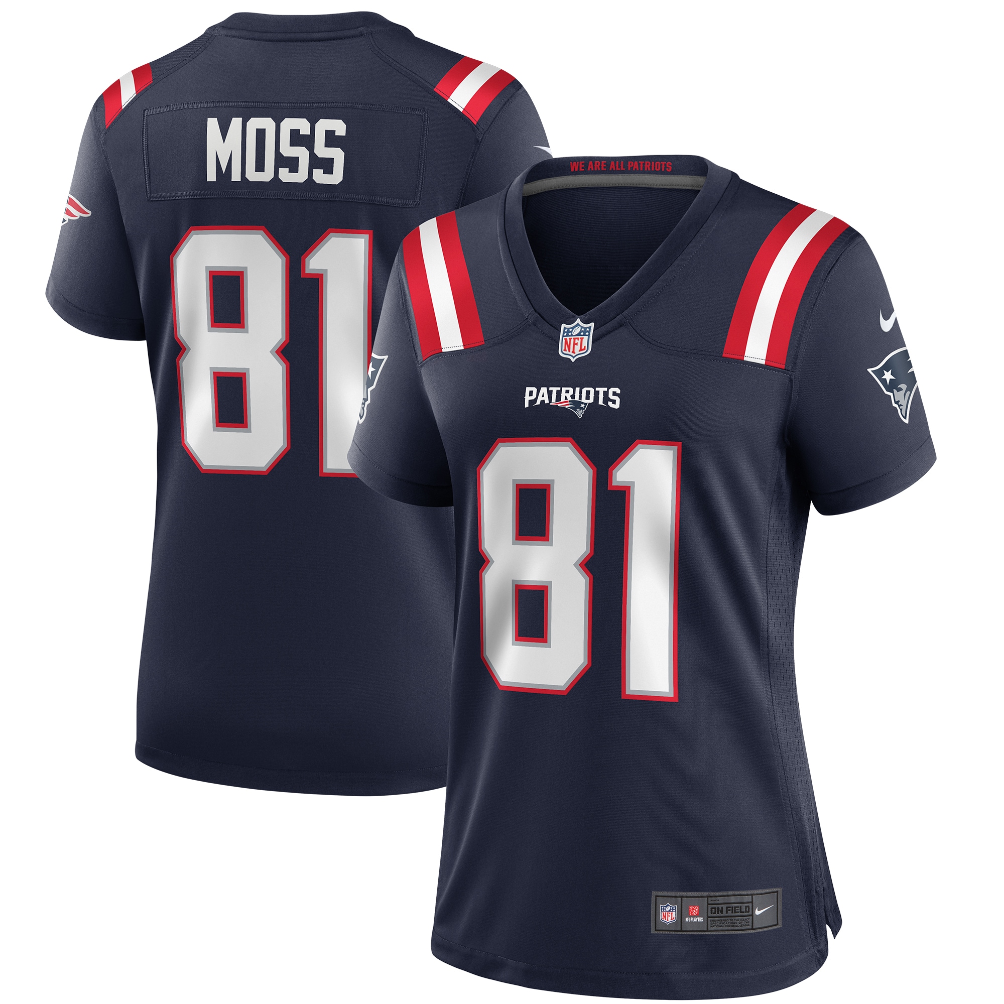 Women’s New England Patriots Randy Moss Navy Game Retired Player Jersey