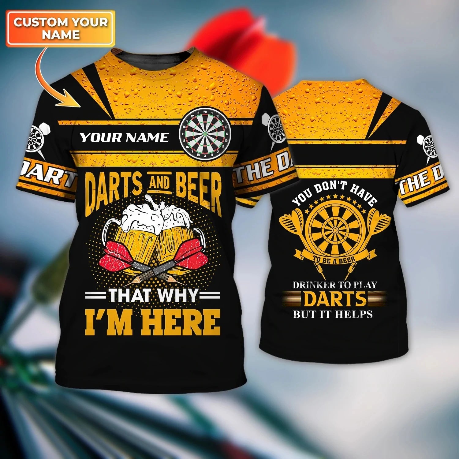 Custom With Name Dart And Beer 3D Full Printed Shirt For Best Dart Player, Dart Lover, Present Birthday Gift To Dart Player