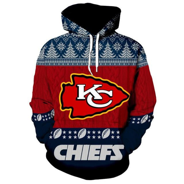 Kansas City Chiefs Christmas Blue With Big Red Logo Super Bowl 3D Pullover Hoodie