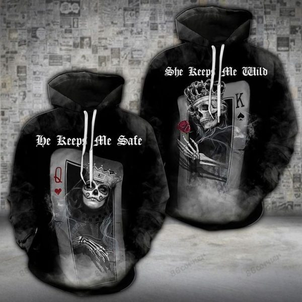King Queen Card Skull Smoke Couple Hoodies