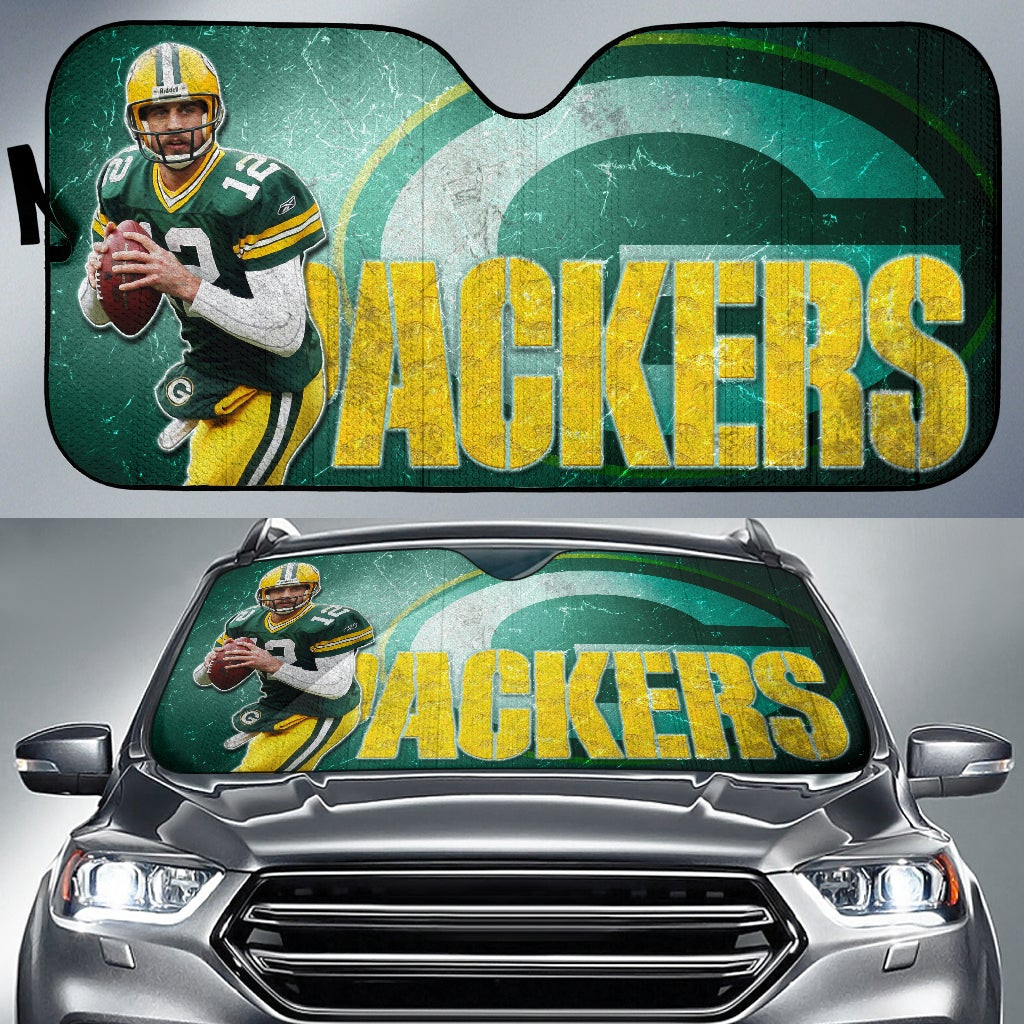 Green Bay Packers American Football Aaron Rodgers Ready To Throw Rugby Ball Car Sun Shade