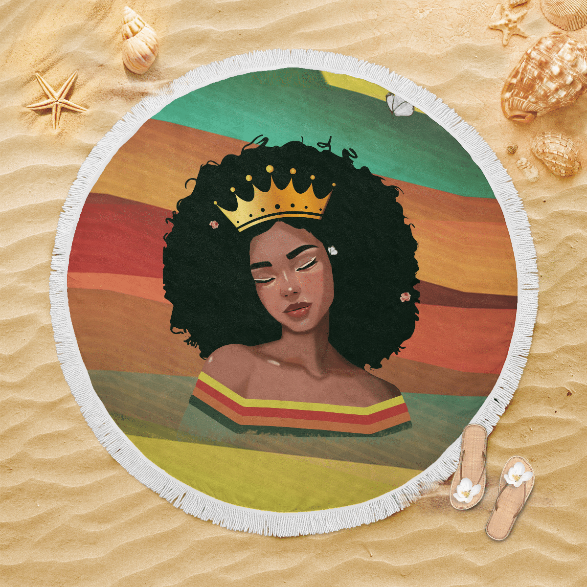 Beach Towel Afican Queen All Over Print Black Queen Afro Melanin Poppin Retro Beach Towel