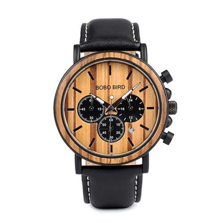 BOBO BIRD V-P09 Wood Watches Men Business Luminous Hands Wristwatch with Stainless Steel Case Wood/Leather Band Availble