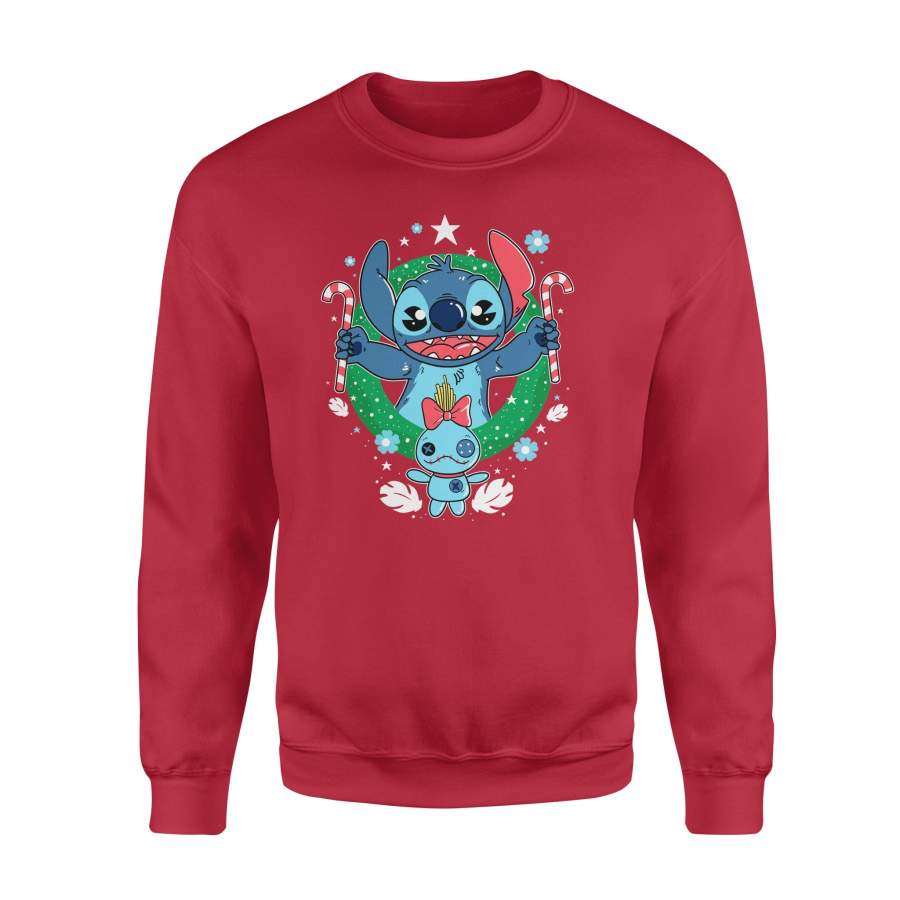 Christmas Gift Stitich Smile And Have Christmas Cane Candy In The Holly Leaf Christmas Tree With A Little Stitich – Standard Crew Neck Sweatshirt