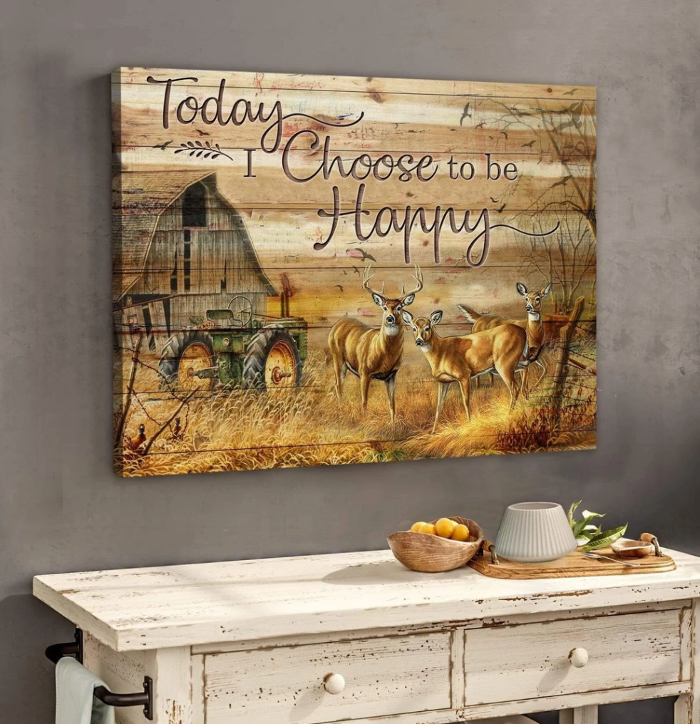 Today I Choose To Be Happy Farm – Best Gift Idea , Gift For Home Decor, Gift For Family – Horizontal Canvas Matte Canvas Wall Art