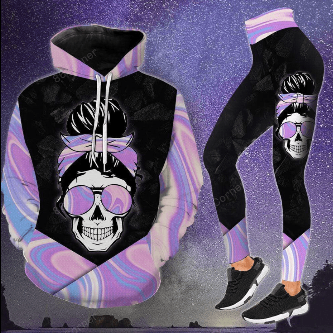Mother’s Day Gifts Hologram Badass Mom Skull 3D Combo Hoodie and Legging #L