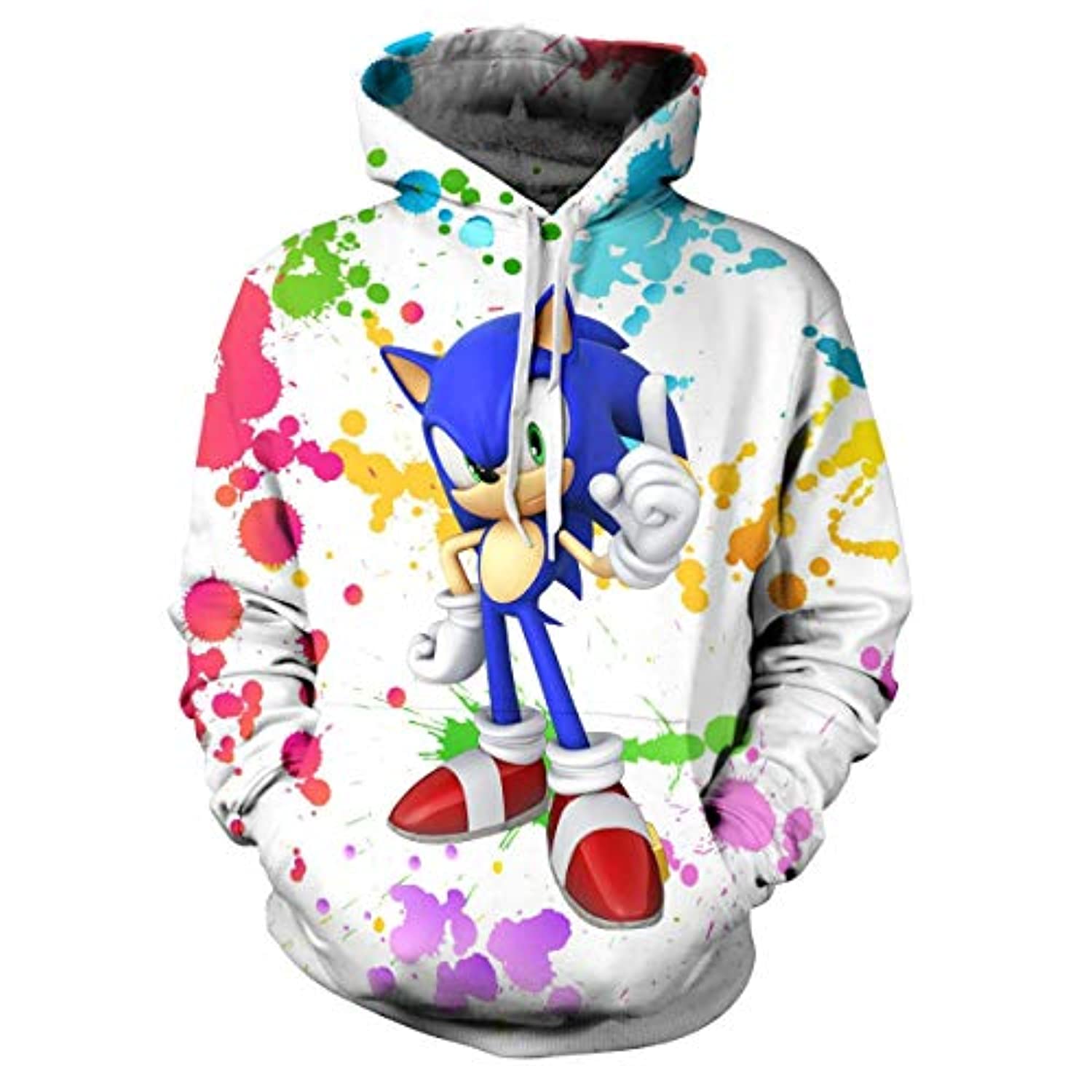 Cartoon Games Sonic Hoodie – Sonic the Hedgehog Colorful Splash 3D Print Unisex Pullover Hoodie for Teens