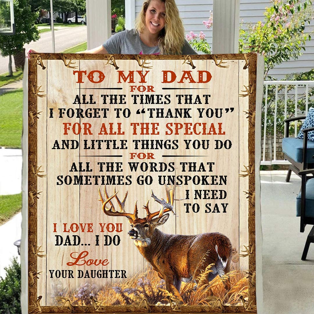 to My DAD Love Your Daughter Deer 3D Custom Fleece Photo Blanket Father’s Day Birthday Gift