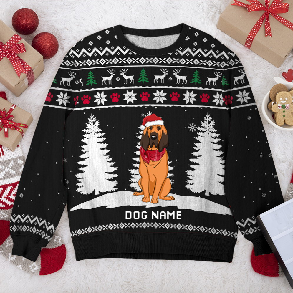 Bloodhound Winter Dog Personalized Sweater, Dog Ugly Christmas Sweater