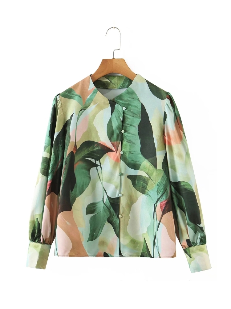 Women Floral Print Chic Single Breasted Shirts Summer Female Long Sleeve Blouse Loose Tops Elegant Streetwear LUJIA ALAN B369 alx