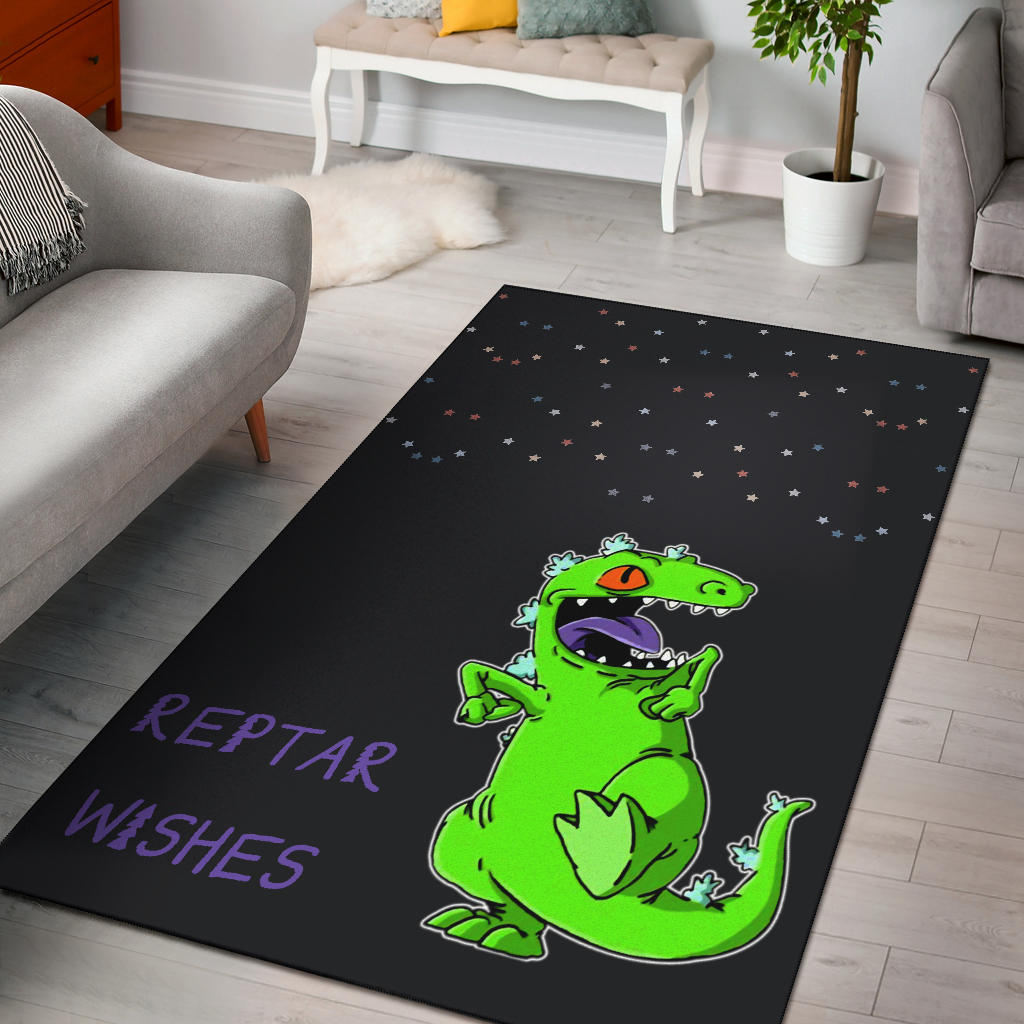 Christmas Area Rug | Reptar Wishes Green Dinosasur T-Rex Rugs Home Decor