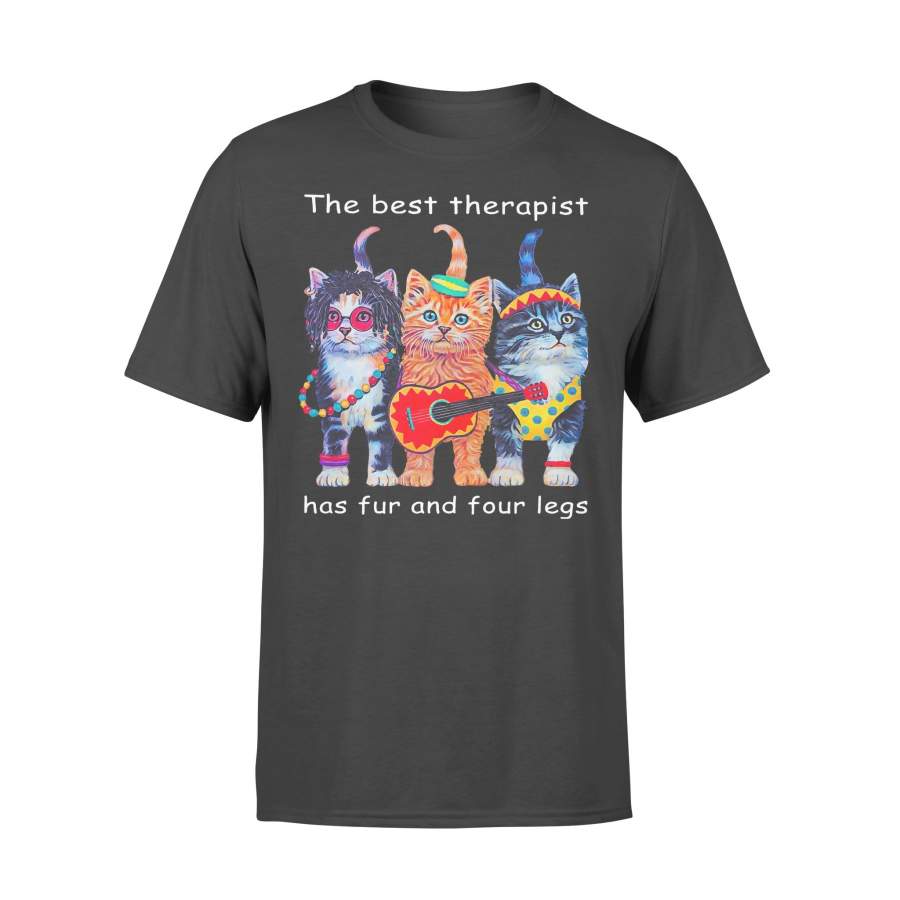 The Best Therapist Has Fur And Four Legs Kittens Guitar T-shirt