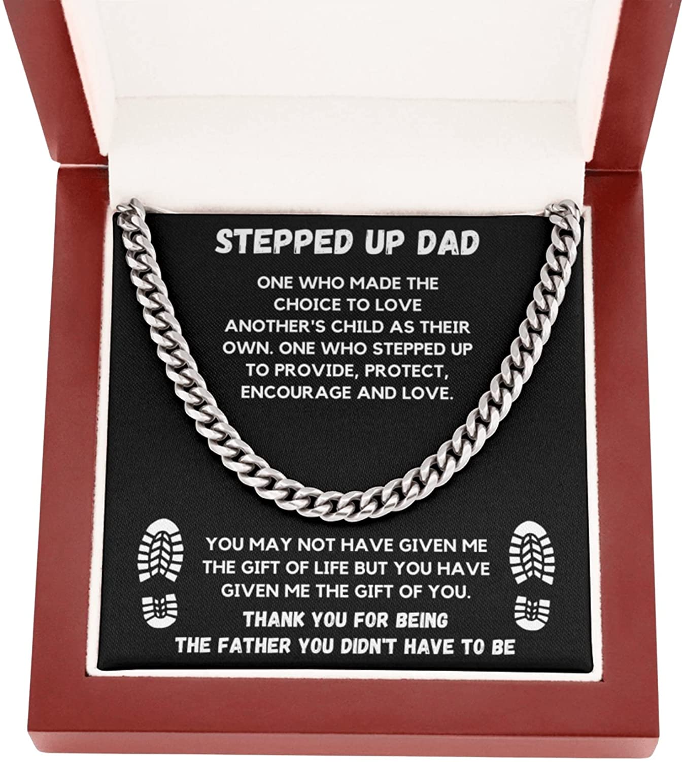 Stepped Up Dad Cuban Link Chain Fathers Day Gift From Step Son Daughter To My Step Dad Gift Of You Stainless Steel Christmas Gift Birthday Present Box