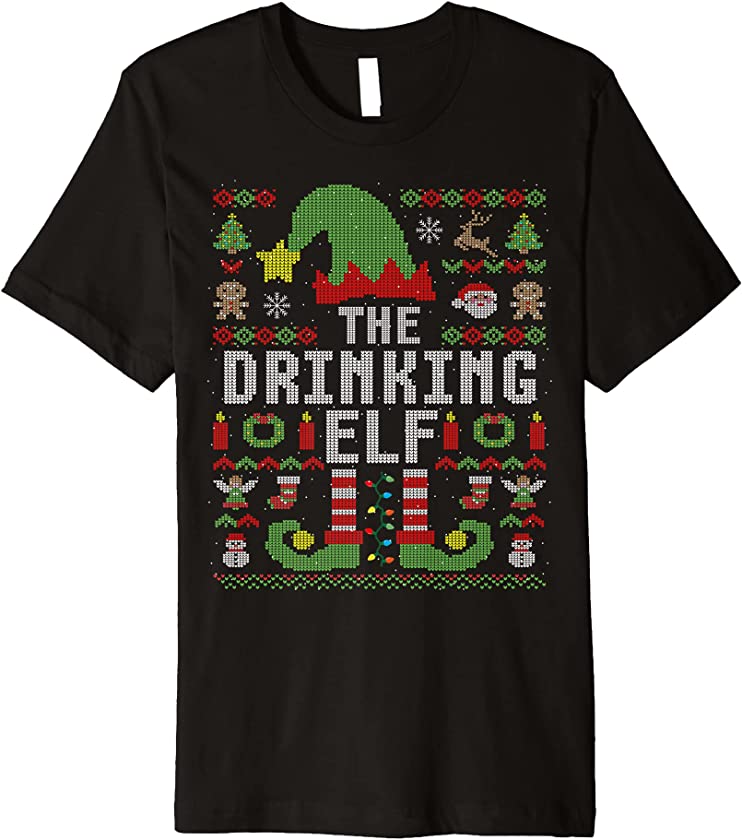 The Drinking Elf Ugly Christmas Matching Family Group Premium T-Shirt