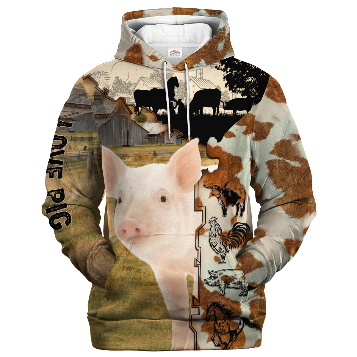 Pig Fur Pattern On The Farm Hoodie, 3D Print Pig Hoodie For Her Him, Unisex Animal Hoodie