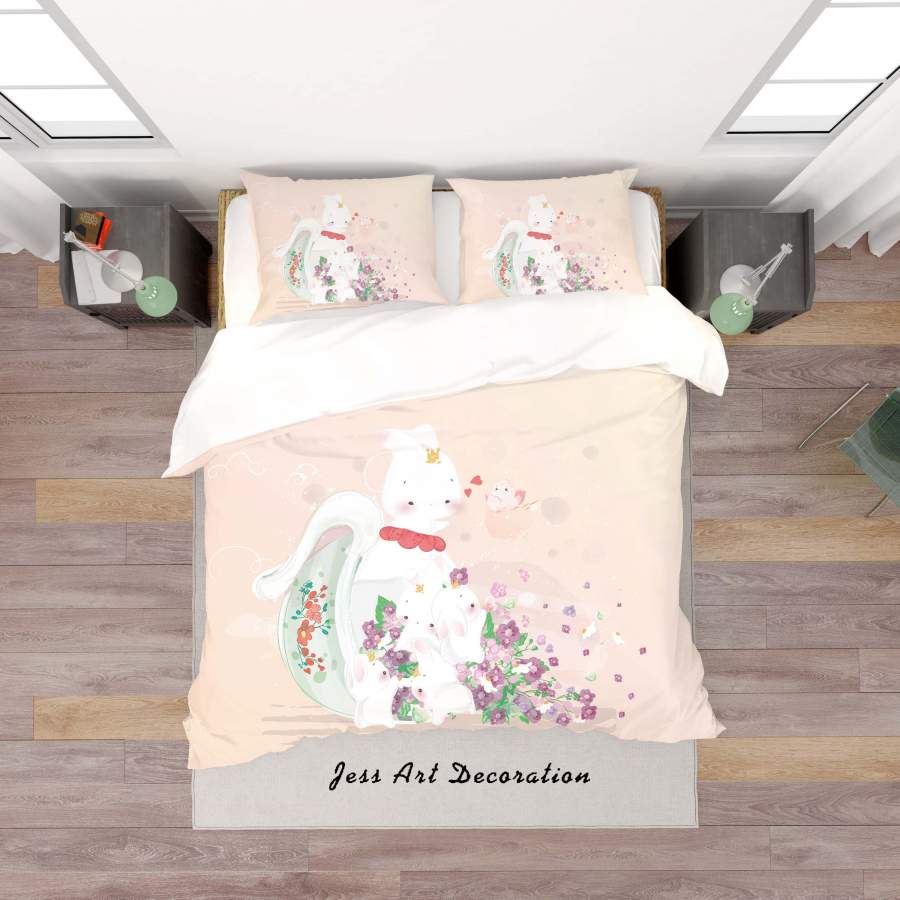 3D Rabbit Floral Bird Quilt Cover Set Bedding Set Duvet Cover Pillowcases SF1