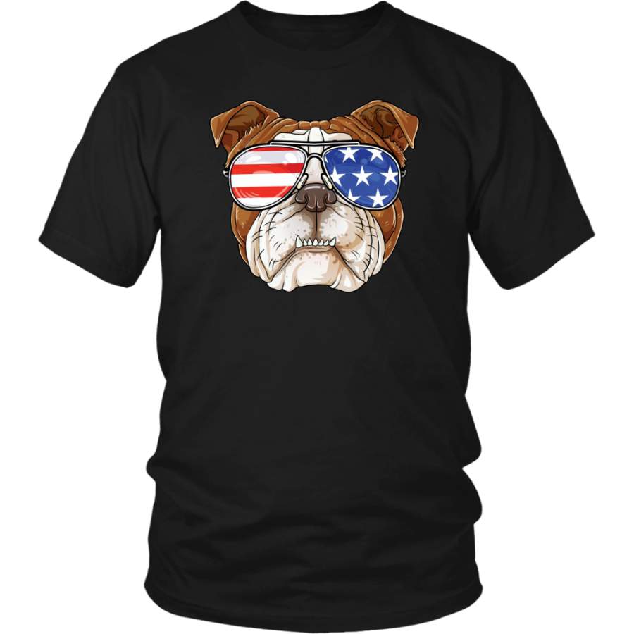 Bulldog Sunglass American Flag 4th of July shirt