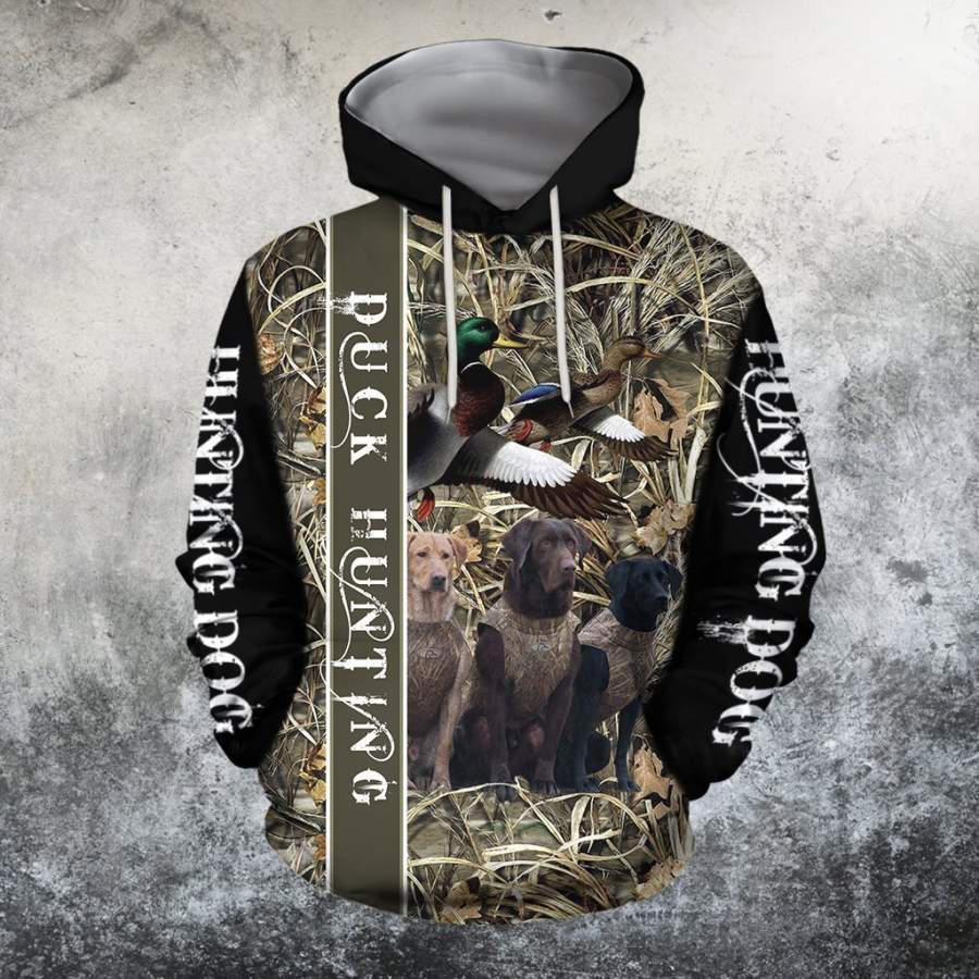 3D All Over Printed Duck Hunting Three Dog Hoodie