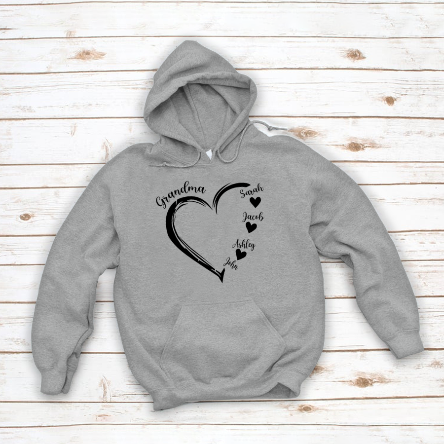 Grandma And Grandkids Heart , Grandma Heart Shirt, Custom Nana Shirt, Grandma And Grand Kids Hoodie