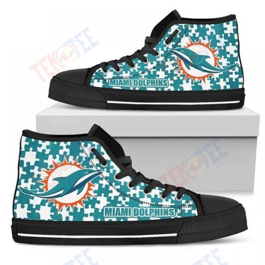 Mens Womens Puzzle Logo With Miami Dolphins High Top Shoes TMT780