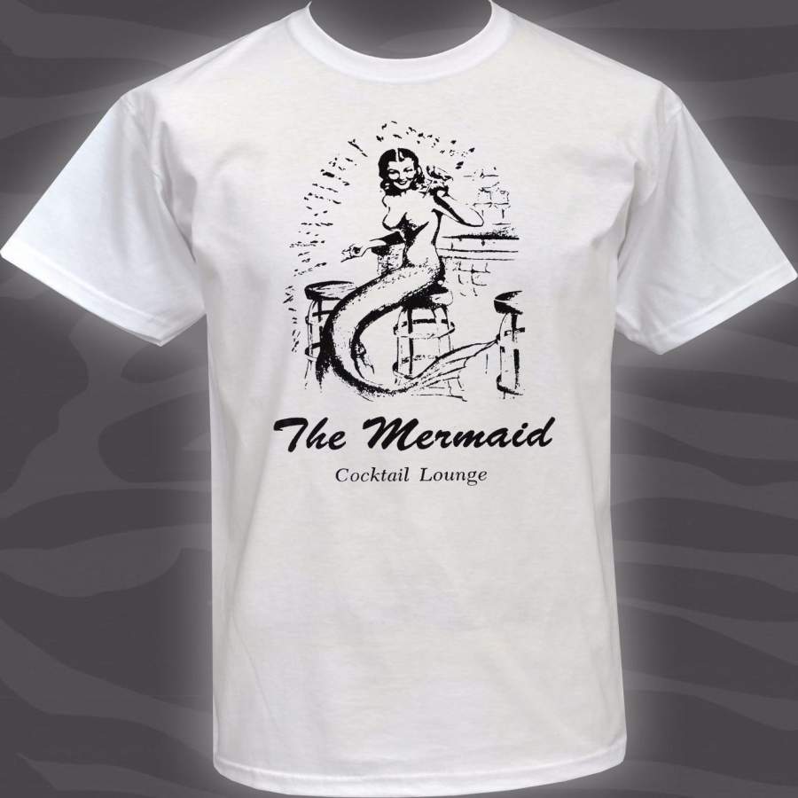 Mens White T-shirt Vintage Mermaid Cocktail 40’s 50’s Sailor Tattoo Advert S-3xl