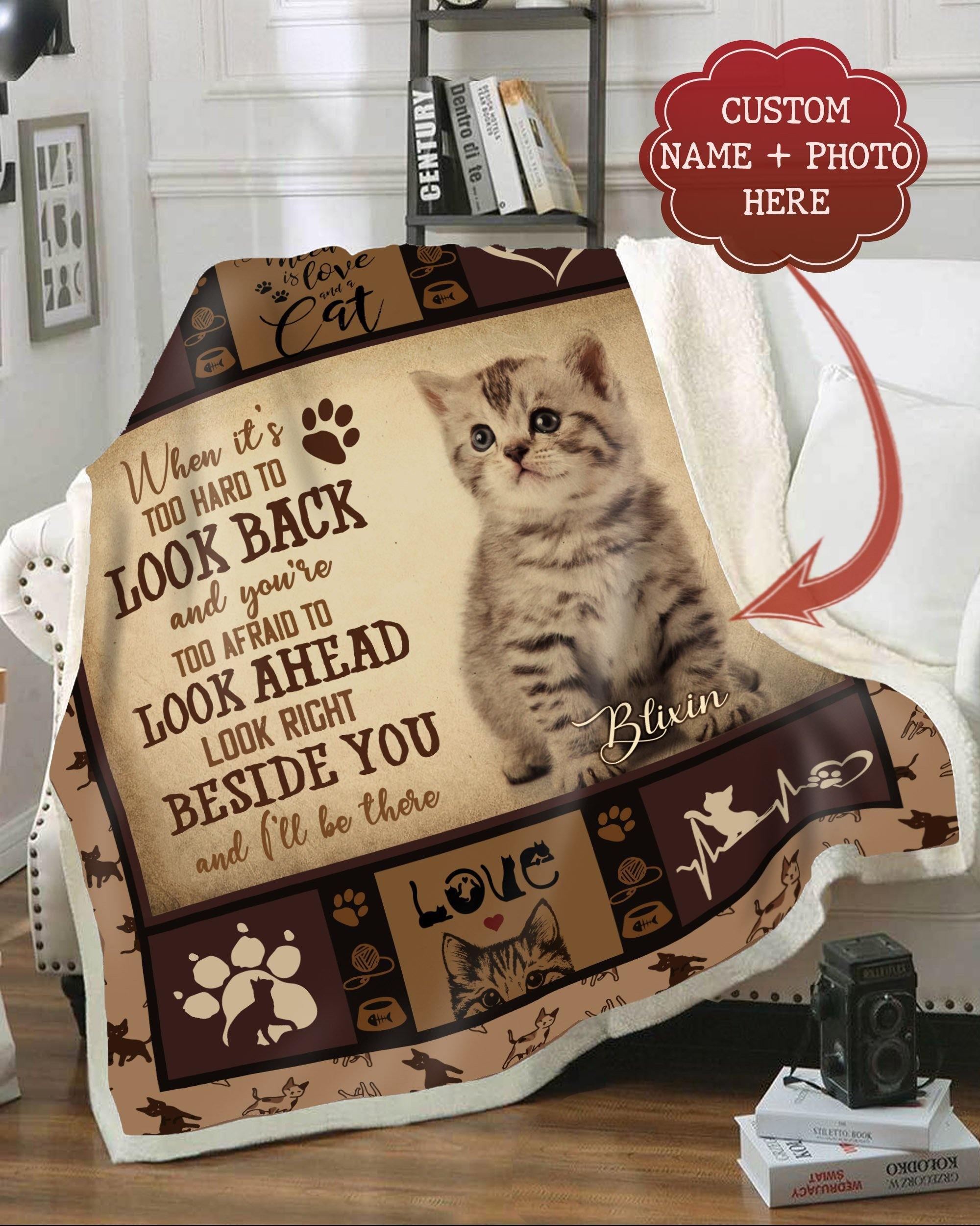 Benicee Custom Photo & Name I’Ll Be Beside You Cat Pet Gifts, Memory Cat Blanket