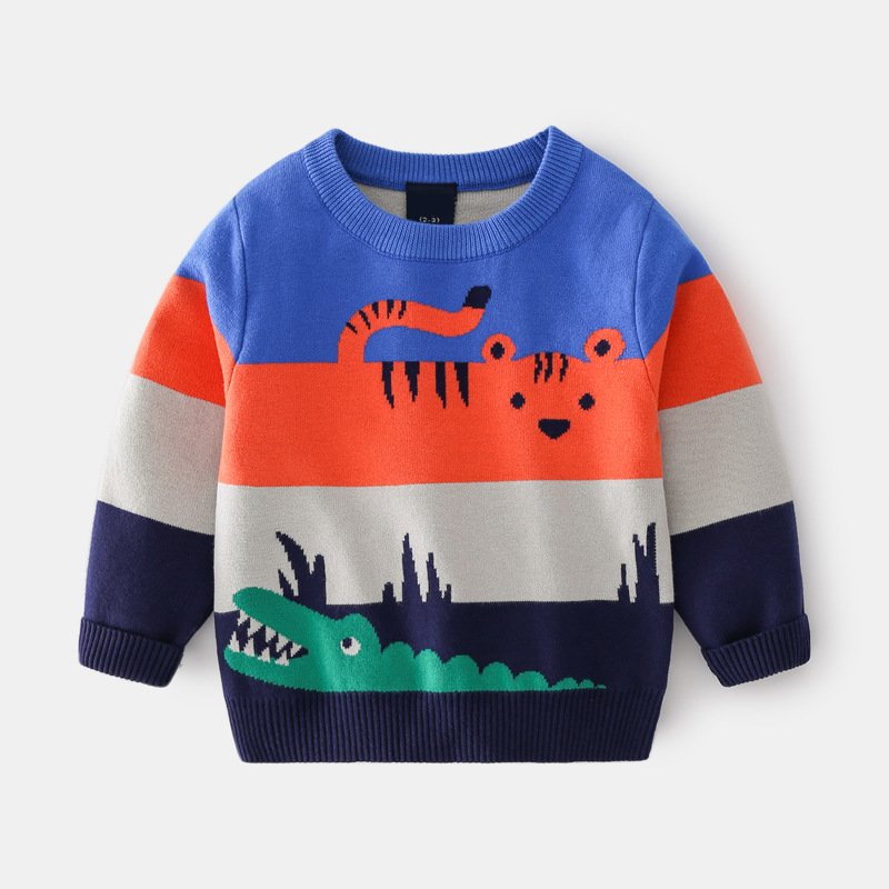 2-8T Cartoon Sweater For Boys Girls Toddler Kid Baby Clothes Autumn Winter Warm Knit Pullover Top Animals Print Knitwear alx