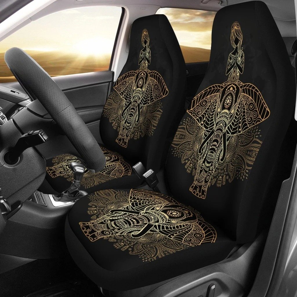 Yoga Elephant Mandala Car Seat Covers Set 2 Pc, Car Accessories Car Mats Covers