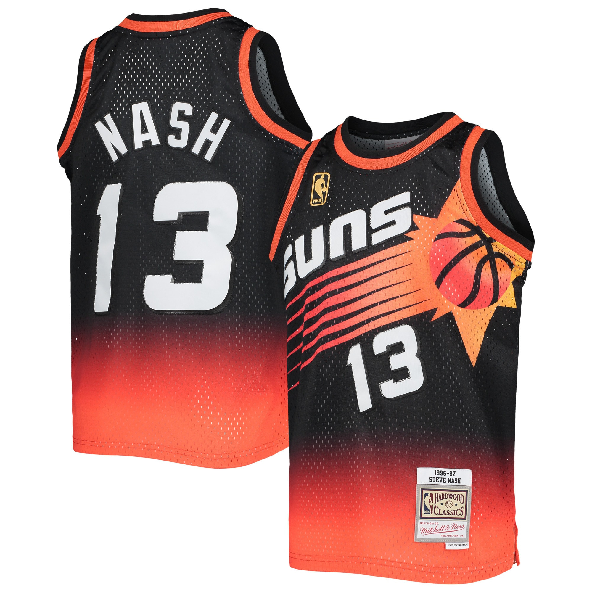 Steve Nash Phoenix Suns Mitchell & Ness 1996-97 Hardwood Classics Fadeaway Swingman Jersey – Black/orange NBA