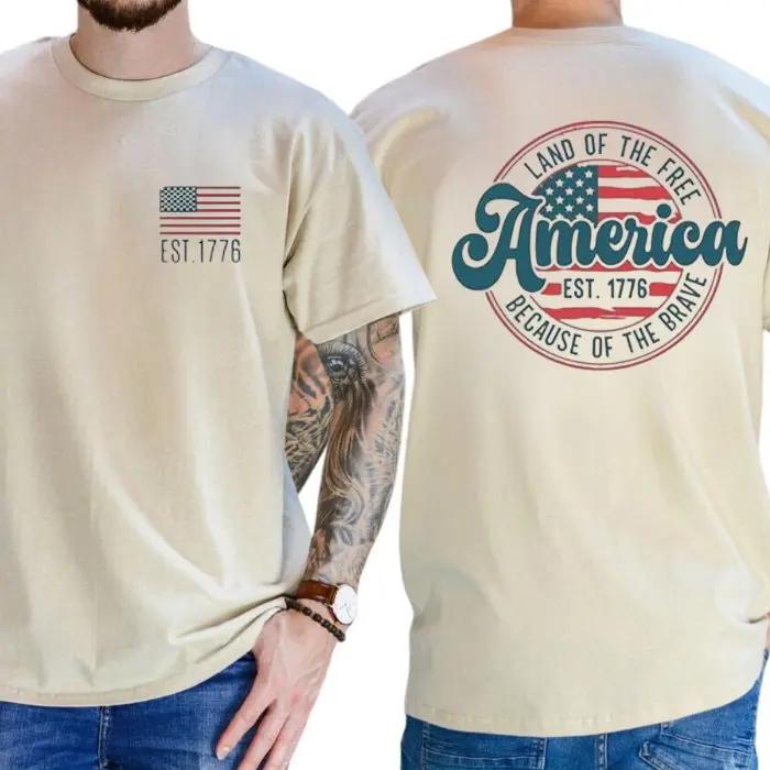 Mens American Flag – 4th of July Shirt USA Flag 1776 Patriotic Short Sleeve, Memorial Day Tops Outfits for Men
