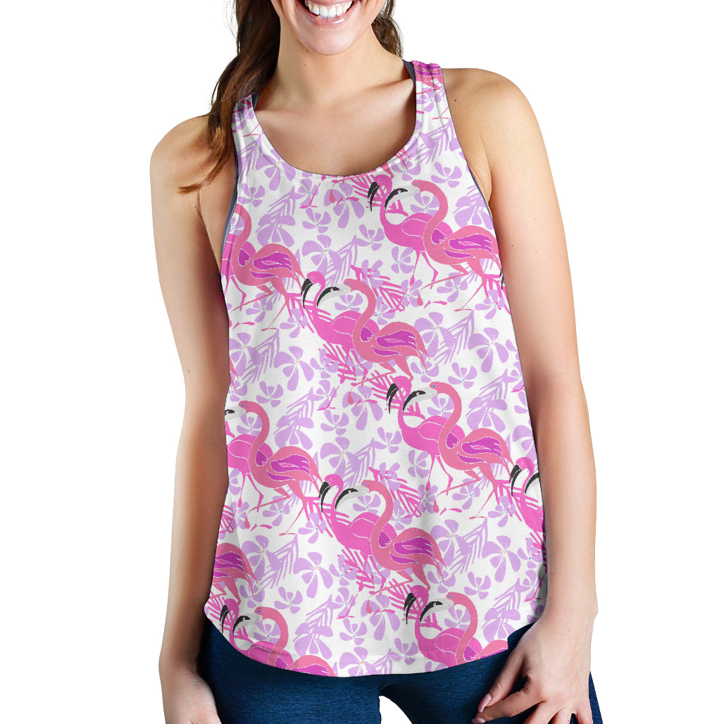 Pink Flamingo Flower Pattern Women Racerback Tank Top