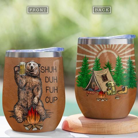 Camping Bear Vintage Wine Tumbler, Personalized Tumblers, Tumbler Cups, Custom Tumblers