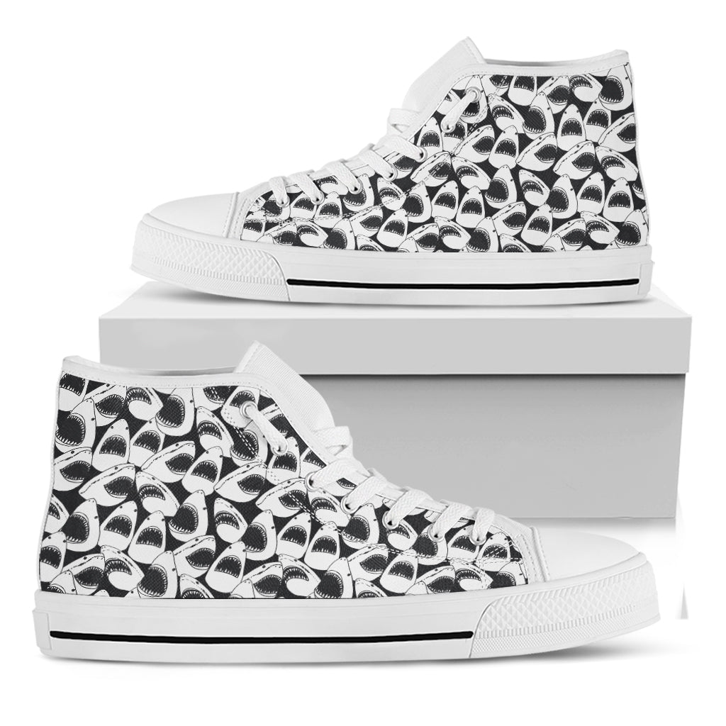 White And Grey Shark Pattern Print White High Top Shoes